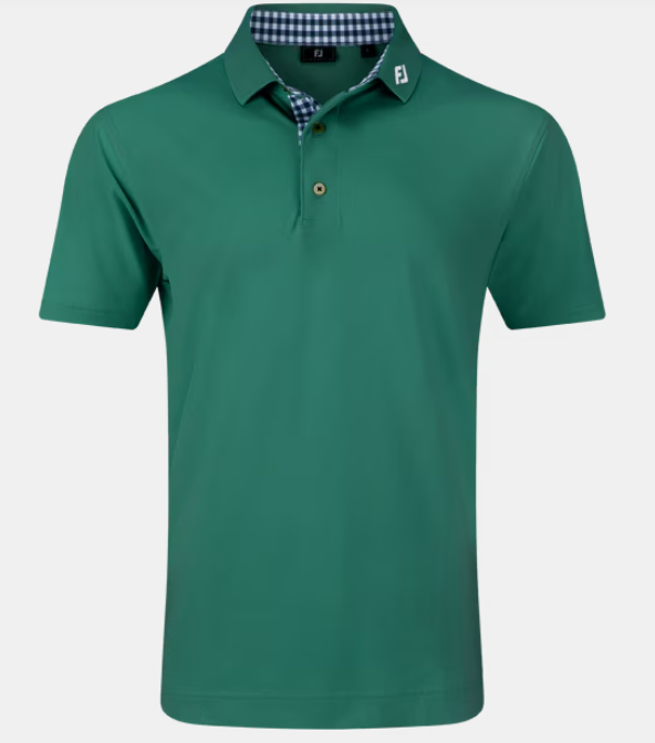 FootJoy Polo Stretch Pique Solid w/Gingham Trim | Forrest Green